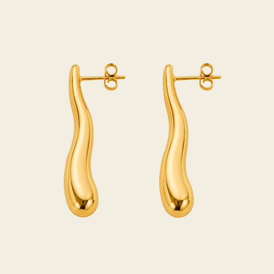 Soft Taper Earrings with slender tapered drops with rounded ends in gold finish