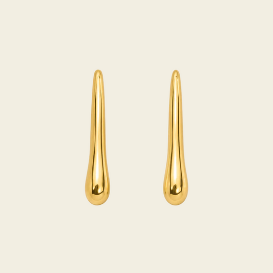 Soft Taper Earrings with slender tapered drops with rounded ends in gold finish