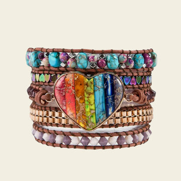 Spectrum Heart Bracelet with layered multicoloured beads and a heart centre