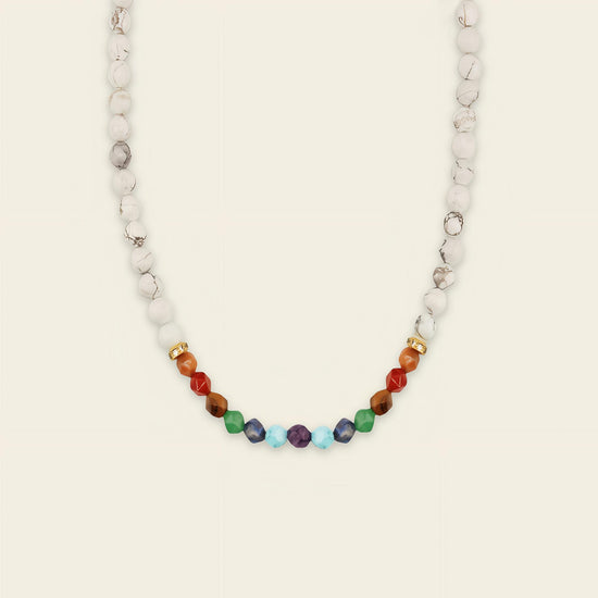 Spectrum Line Necklace with small round beads and multicoloured accents