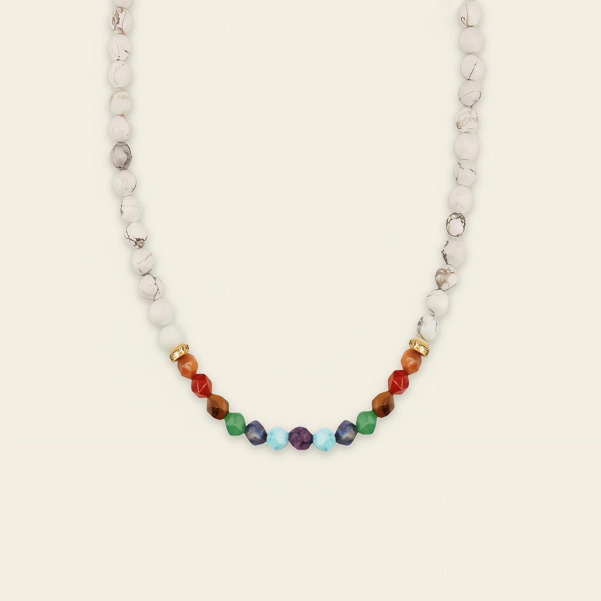 Spectrum Line Necklace with small round beads and multicoloured accents