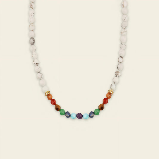 Spectrum Line Necklace with small round beads and multicoloured accents