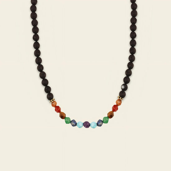 Spectrum Line Necklace with small round beads and multicoloured accents