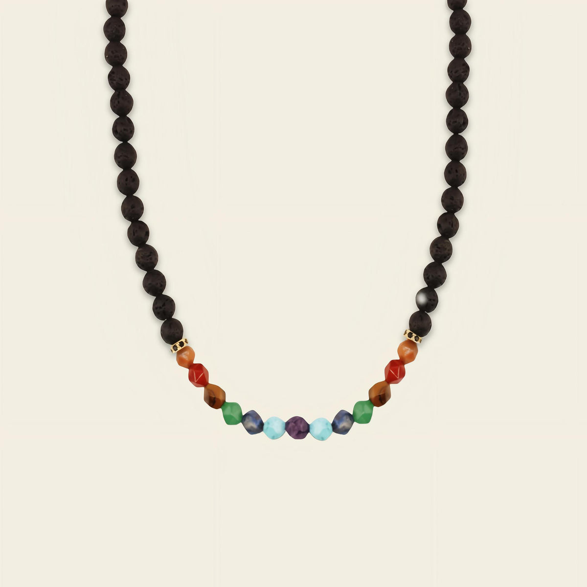 Spectrum Line Necklace with small round beads and multicoloured accents