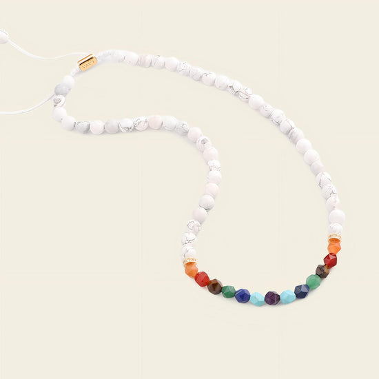 Spectrum Line Necklace with small round beads and multicoloured accents