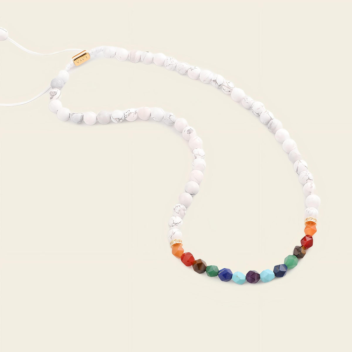 Spectrum Line Necklace with small round beads and multicoloured accents