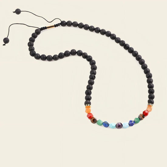 Spectrum Line Necklace with small round beads and multicoloured accents