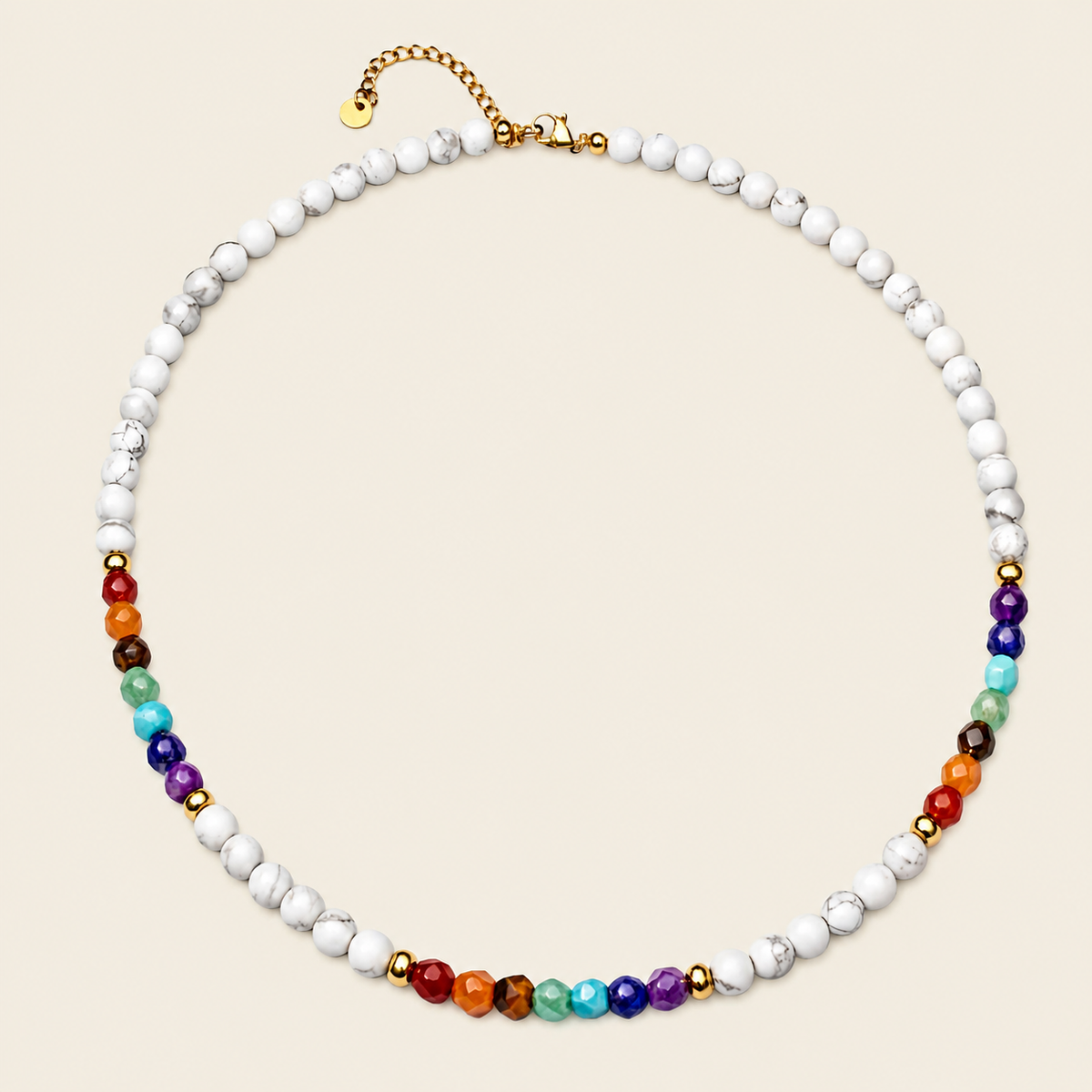 Spectrum Orbit Necklace with round beads with multicoloured accent beads