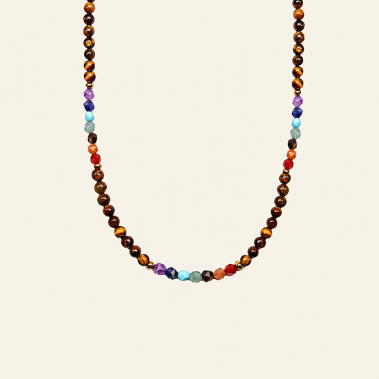 Spectrum Orbit Necklace with round beads with multicoloured accent beads