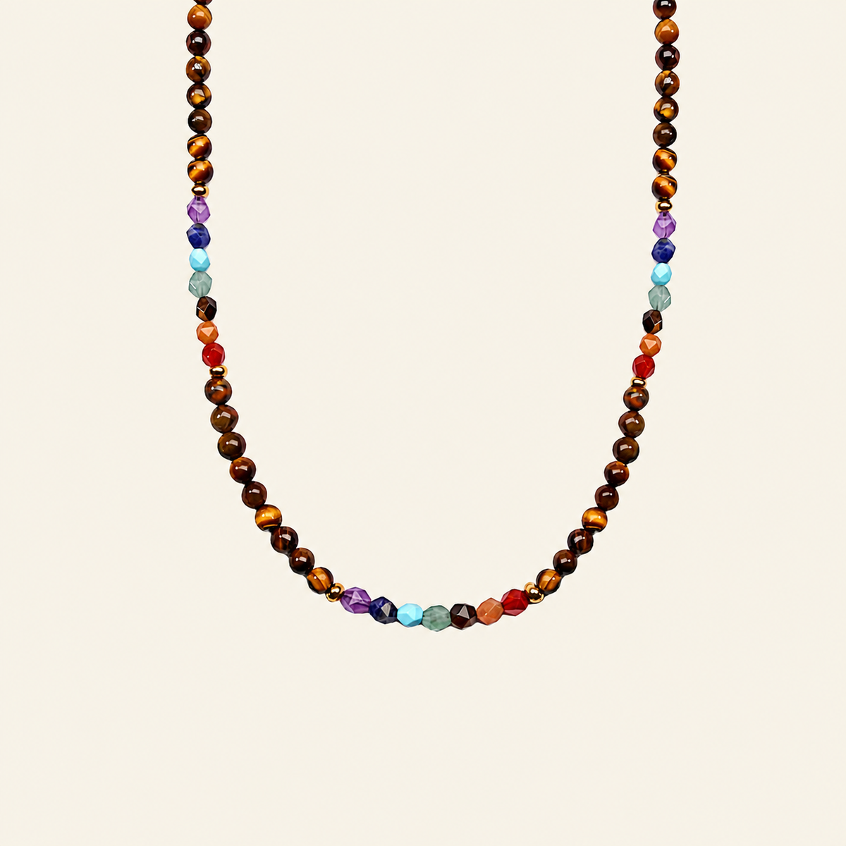Spectrum Orbit Necklace with round beads with multicoloured accent beads
