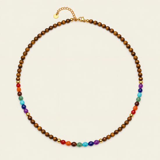 Spectrum Orbit Necklace with round beads with multicoloured accent beads