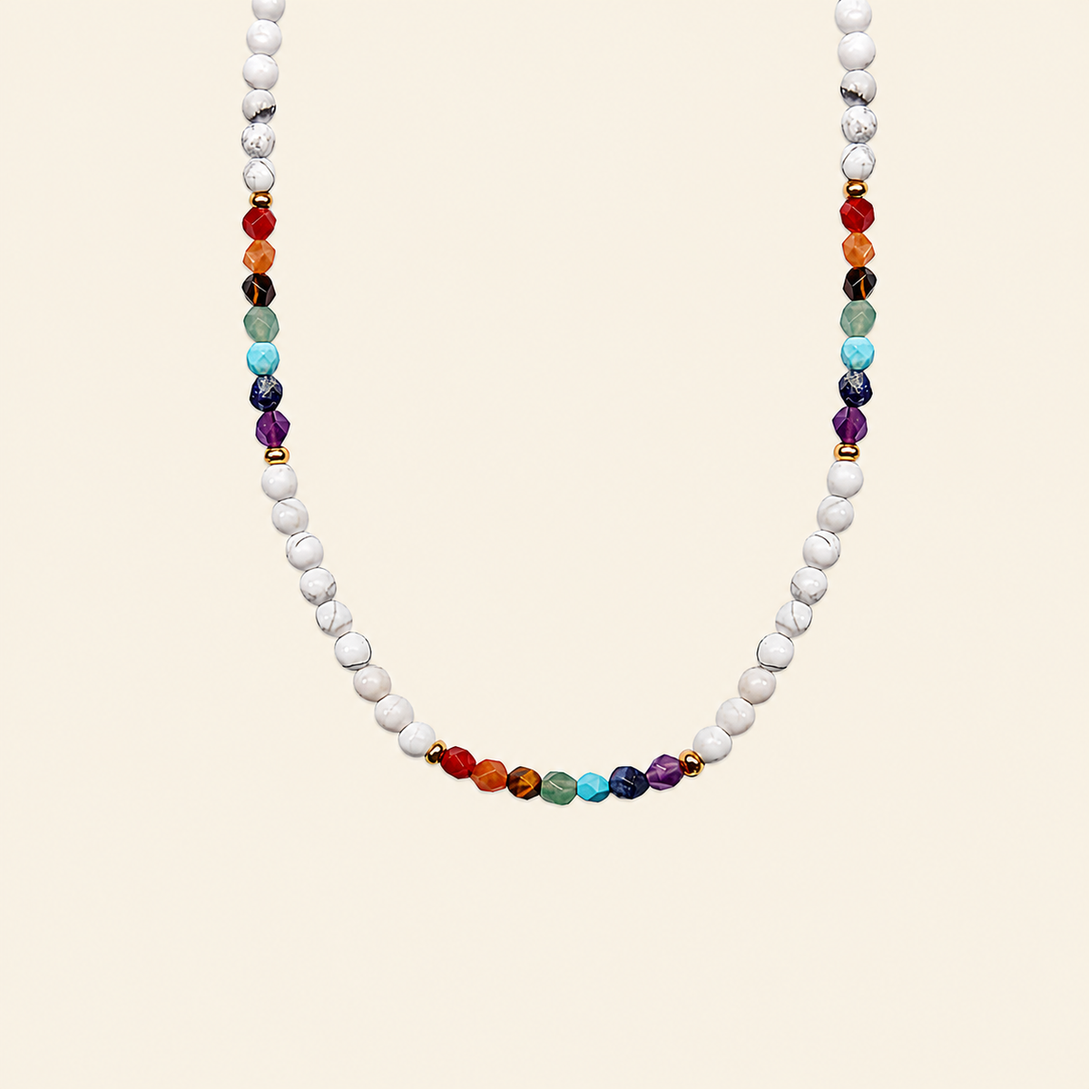 Spectrum Orbit Necklace with round beads with multicoloured accent beads