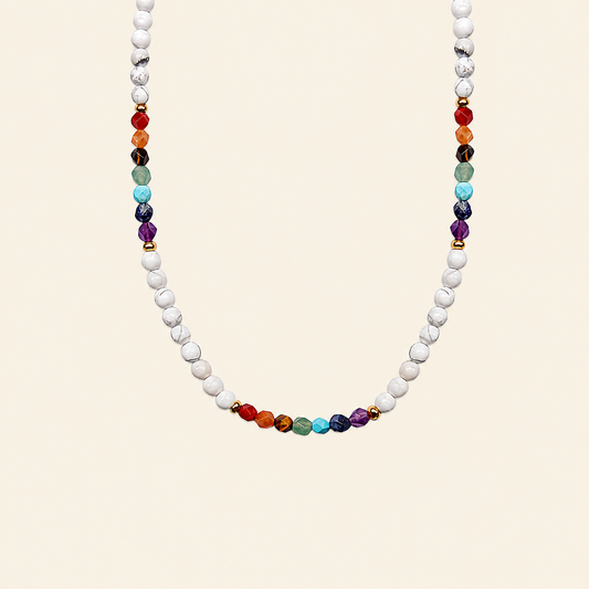 Spectrum Orbit Necklace with round beads with multicoloured accent beads