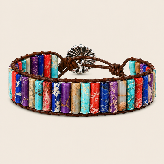 Spectrum Tile Bracelet with bright multicoloured rectangular beads