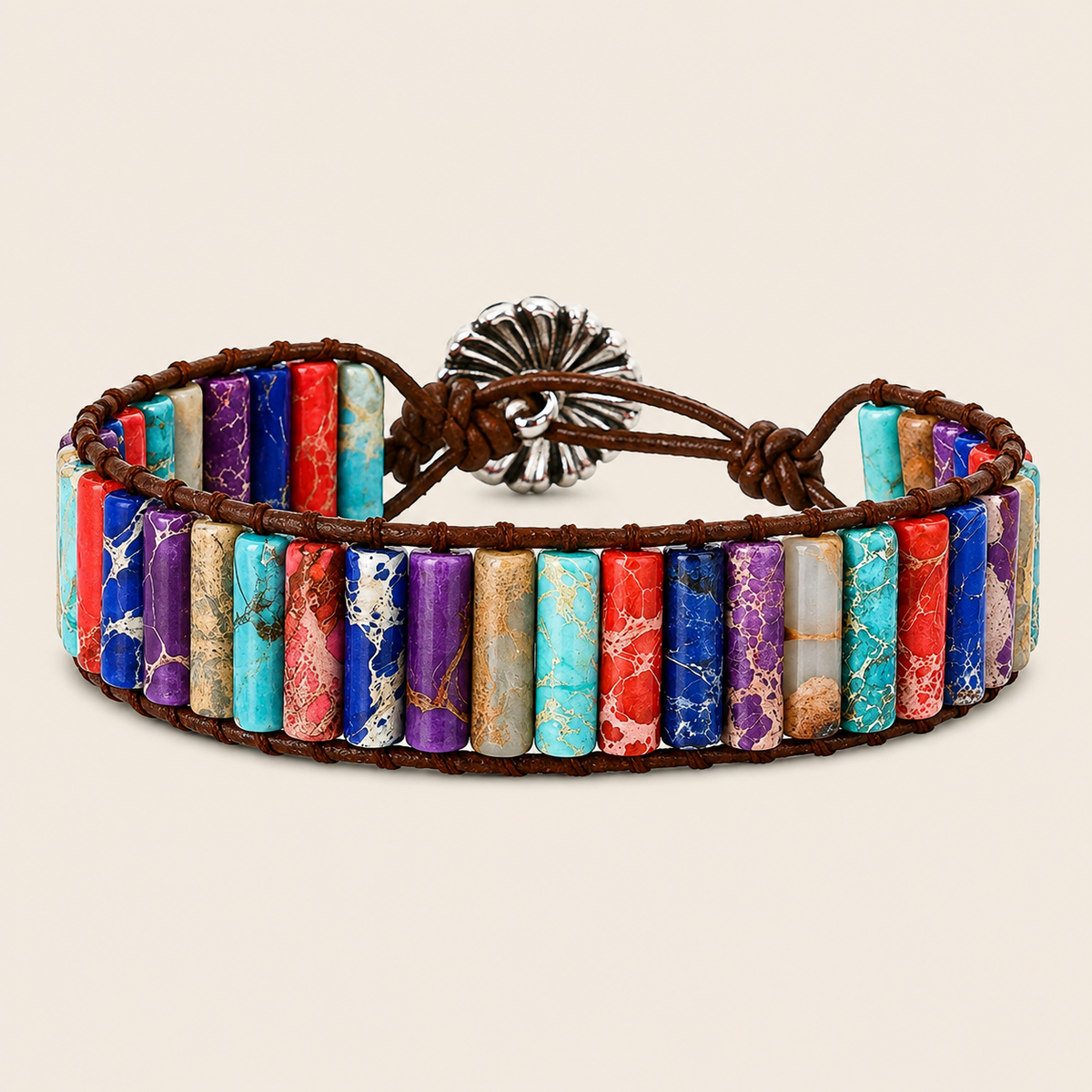 Spectrum Tile Bracelet with bright multicoloured rectangular beads