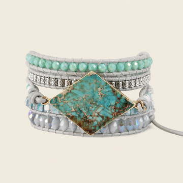 Still Current Bracelet with layered green and pale stone beads