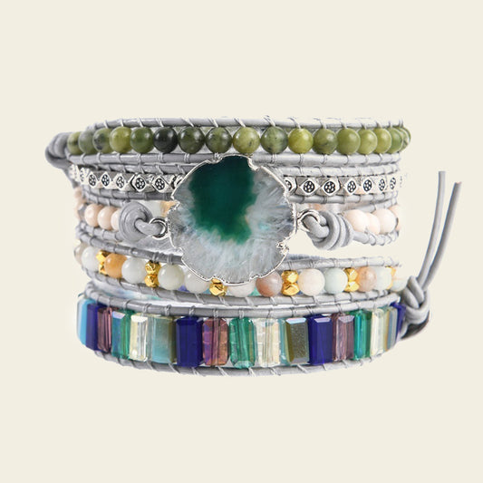 Still Pattern Bracelet with layered pale, green and multicoloured beads