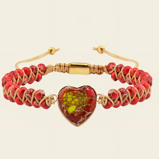 Stillwater Heart Bracelet with round stone beads and a heart-shaped centre