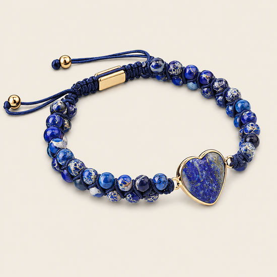 Stillwater Heart Bracelet with round stone beads and a heart-shaped centre