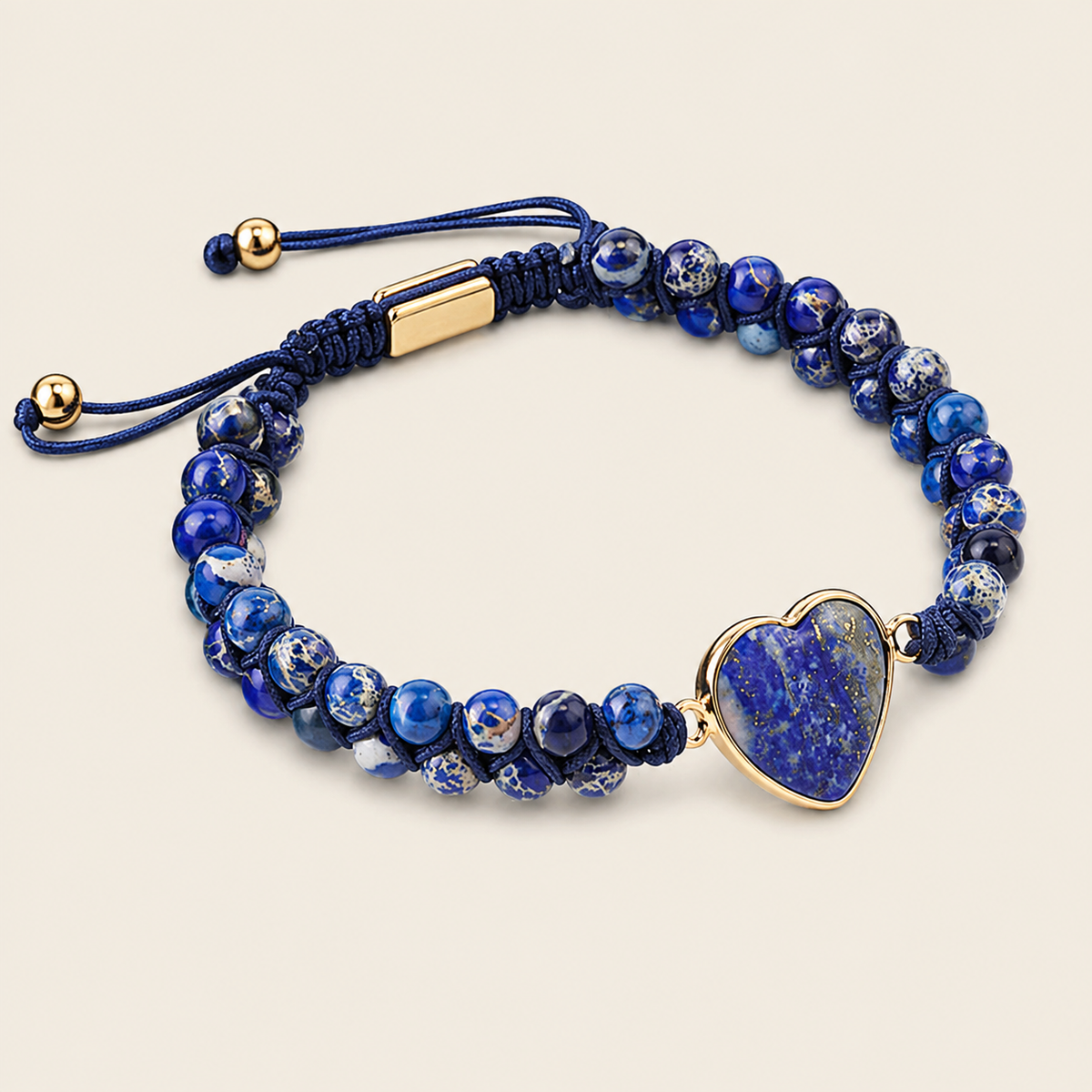 Stillwater Heart Bracelet with round stone beads and a heart-shaped centre