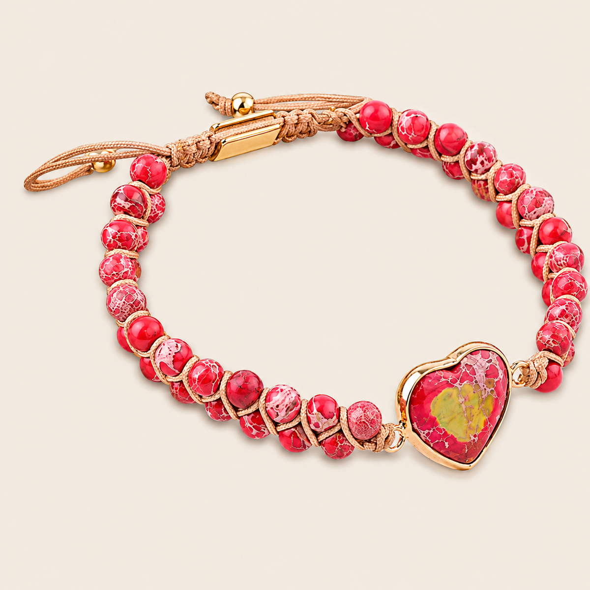 Stillwater Heart Bracelet with round stone beads and a heart-shaped centre