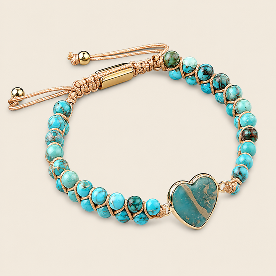 Stillwater Heart Bracelet with round stone beads and a heart-shaped centre