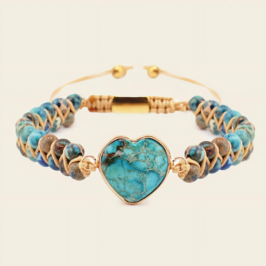 Stillwater Heart Bracelet with round stone beads and a heart-shaped centre