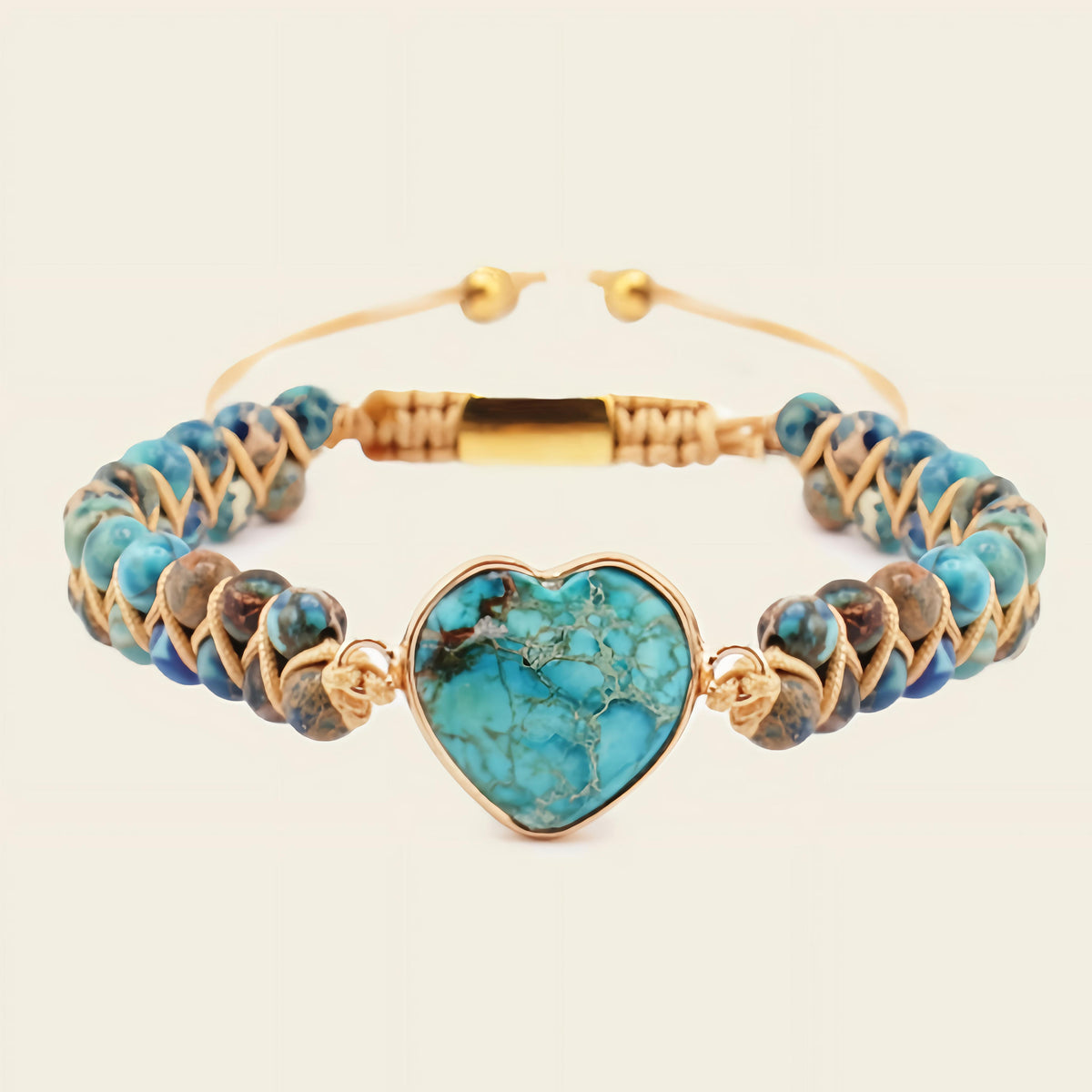 Stillwater Heart Bracelet with round stone beads and a heart-shaped centre