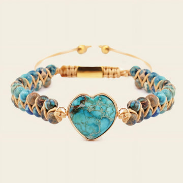 Stillwater Heart Bracelet with round stone beads and a heart-shaped centre