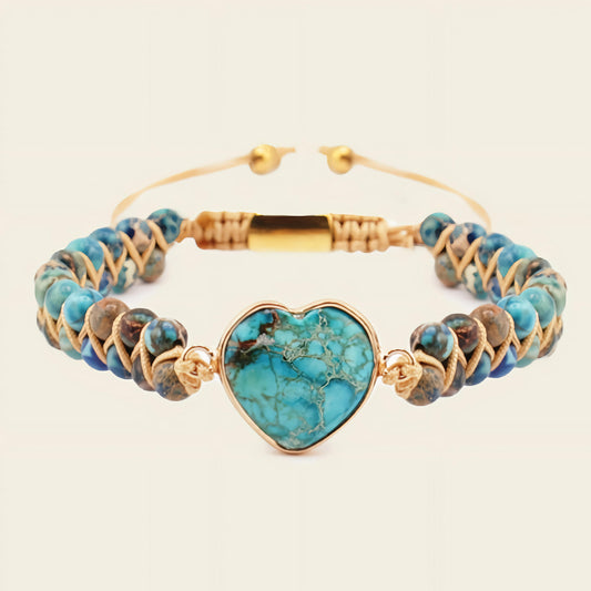 Stillwater Heart Bracelet with round stone beads and a heart-shaped centre