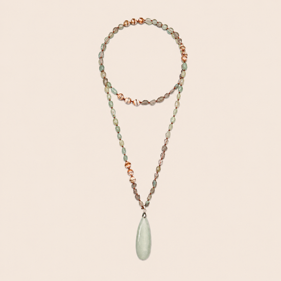 Stillwater Thread Necklace with pale beads and an elongated pale pendant