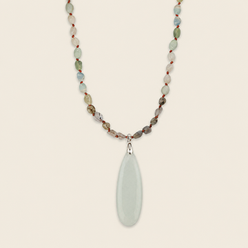 Stillwater Thread Necklace with pale beads and an elongated pale pendant