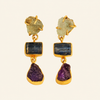 Stone Alignment Earrings with a vertical arrangement of pale, blue and purple stones