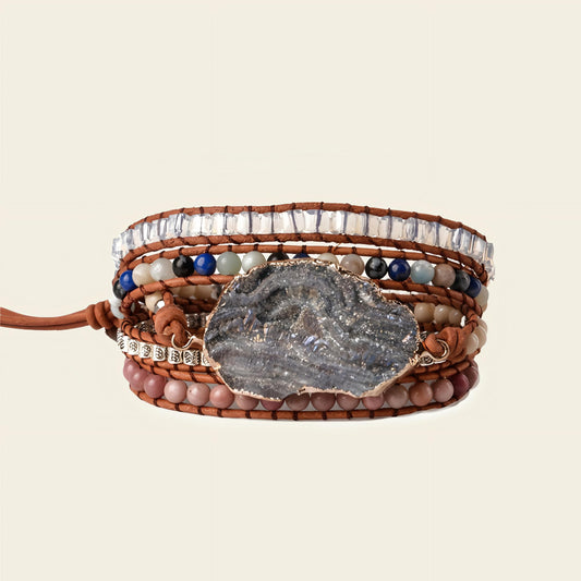 Stone Current Bracelet with layered grey and earth-toned stone beads