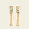 Sunlit Tassel Earrings with pale stone tops and long gold-coloured chain tassels