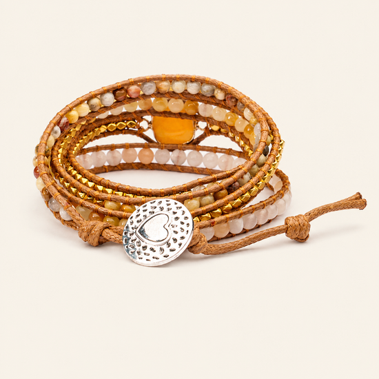 Sunlit Weave Bracelet with layered yellow and earth-toned bead strands