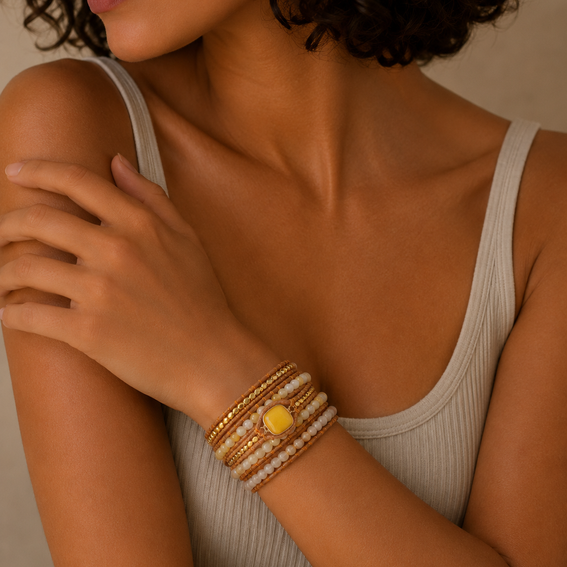 Sunlit Weave Bracelet worn on the wrist