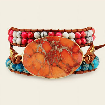 Sunset Jasper Bracelet with layered red and turquoise-coloured beads