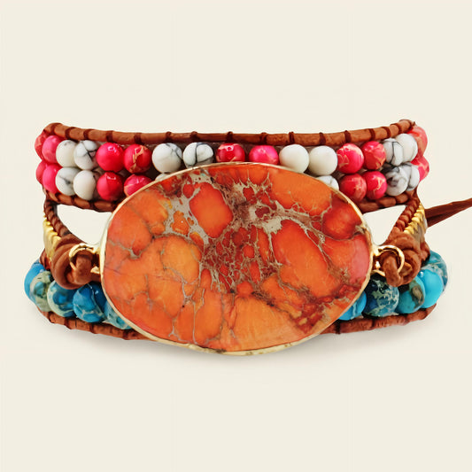 Sunset Jasper Bracelet with layered red and turquoise-coloured beads
