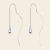 Suspended Teardrop Earrings with long curved wires and small teardrop ends in silver finish