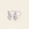 Tender Wing Ring with an open butterfly-wing design in silver finish