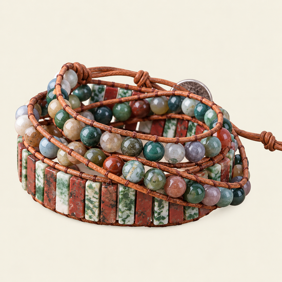 Terra Tile Bracelet with beadwork and cord detail