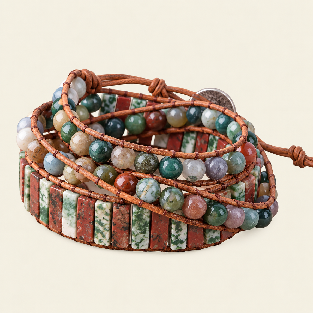 Terra Tile Bracelet with beadwork and cord detail