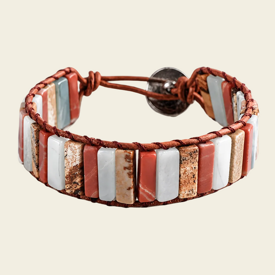 Terracline Tile Bracelet with red, cream and pale blue stone tiles