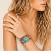 Tidal Mosaic Bracelet worn on the wrist, with layered pink and multicoloured bead strands