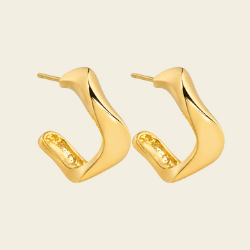 Twisted Ribbon Earrings with polished curved ribbon-shaped hoops in gold finish