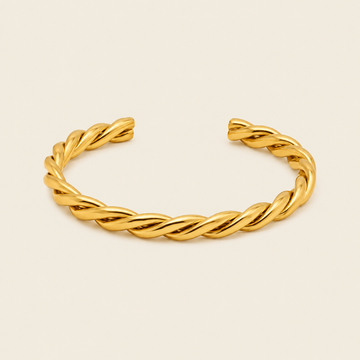 Twisted Strand Cuff with a twisted rope-shaped open band in gold finish