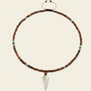 Vector Calm Necklace with brown stone beads and a pointed metal pendant