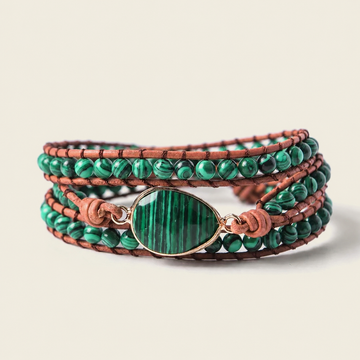 Verdant Hold Bracelet with layered green beads on brown cord