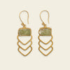 Verdant Line Earrings with green stone tops and stacked open chevrons